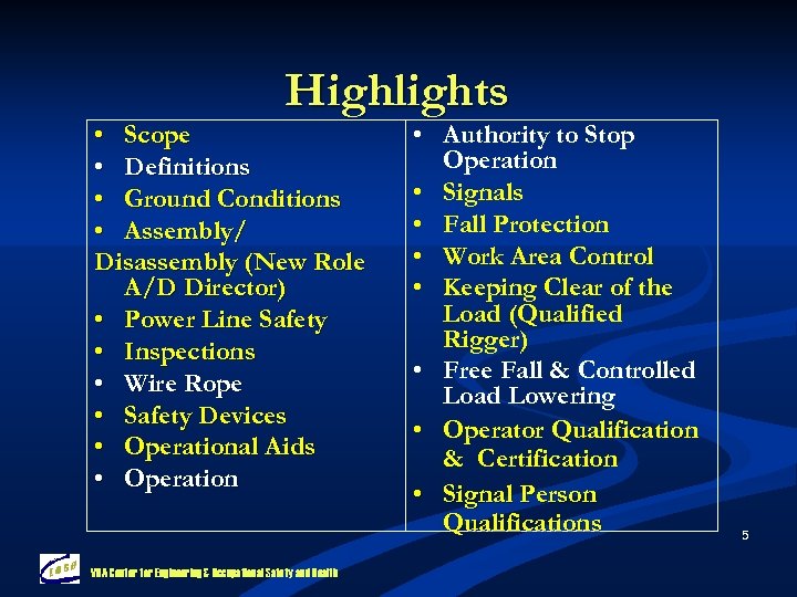 Highlights • Scope • Definitions • Ground Conditions • Assembly/ Disassembly (New Role A/D