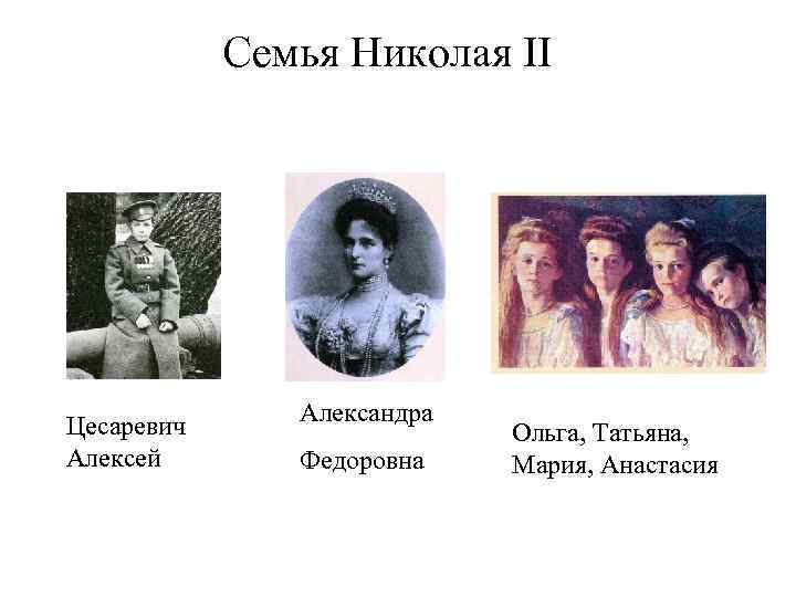 Семья Николая II Цесаревич Алексей Александра Федоровна Ольга, Татьяна, Мария, Анастасия 