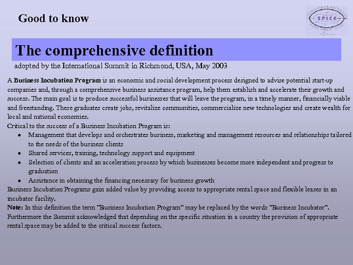 Good to know The comprehensive definition adopted by the International Summit in Richmond, USA,
