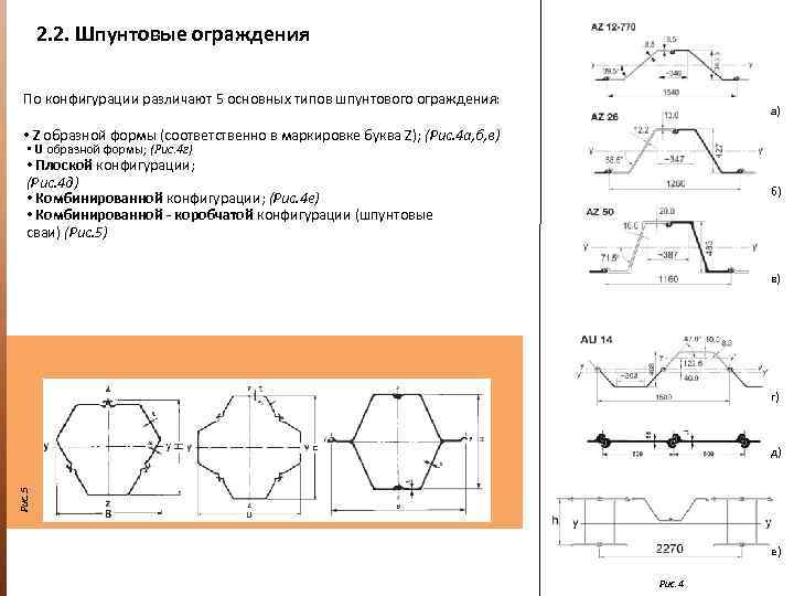2. 2. Шпунтовые ограждения По конфигурации различают 5 основных типов шпунтового ограждения: а) •