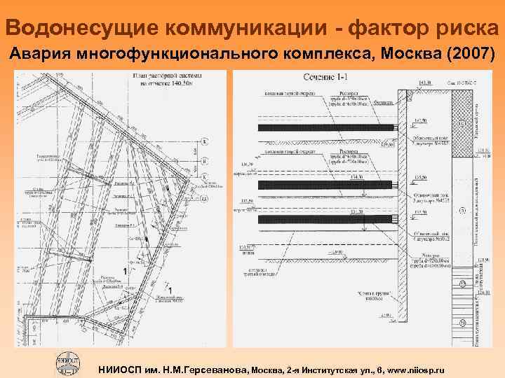 Водонесущие коммуникации - фактор риска Авария многофункционального комплекса, Москва (2007) НИИОСП им. Н. М.