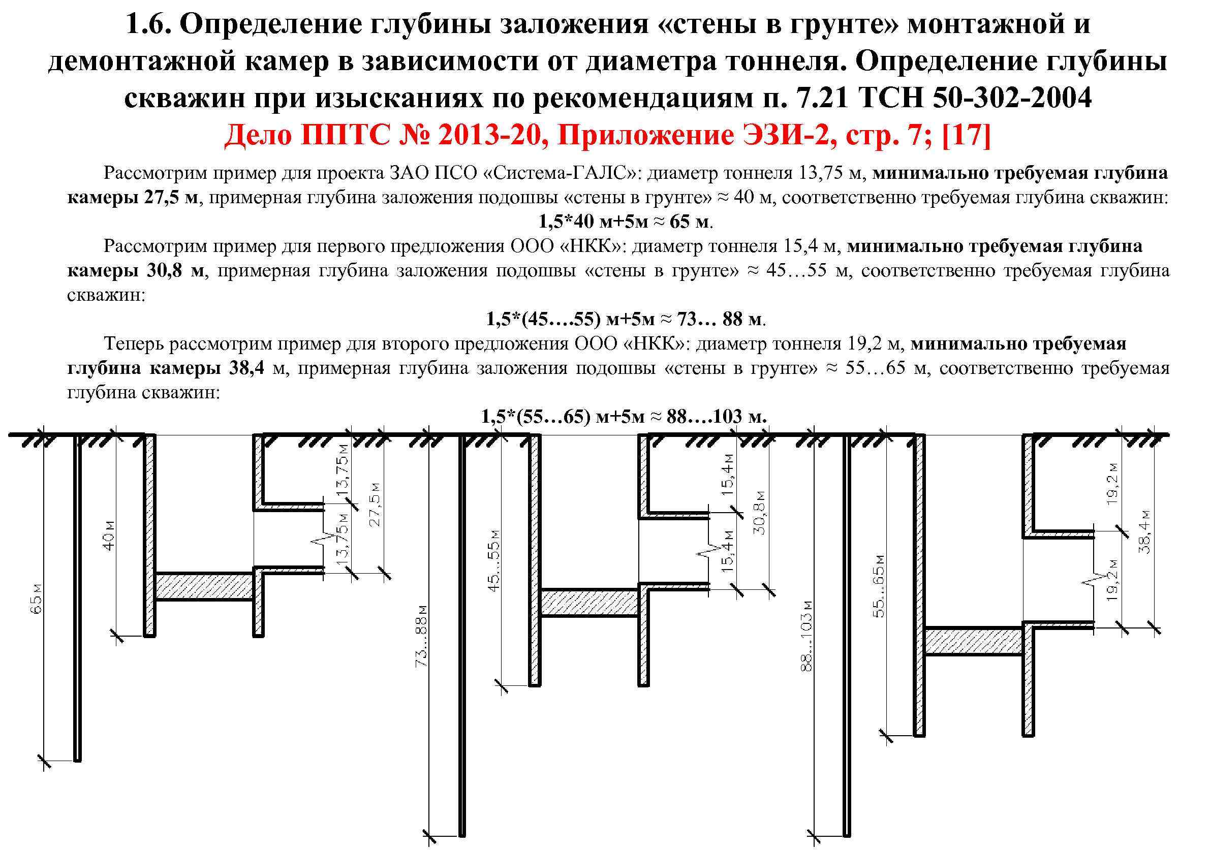 1. 6. Определение глубины заложения «стены в грунте» монтажной и демонтажной камер в зависимости