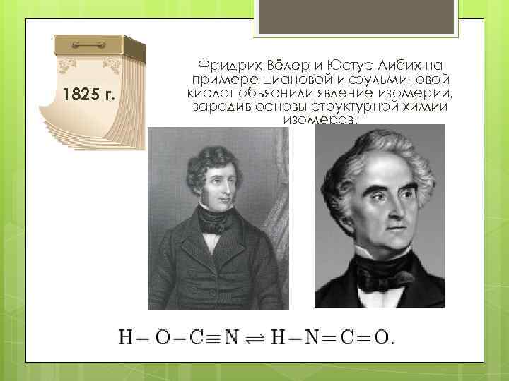 1825 г. Фридрих Вёлер и Юстус Либих на примере циановой и фульминовой кислот объяснили