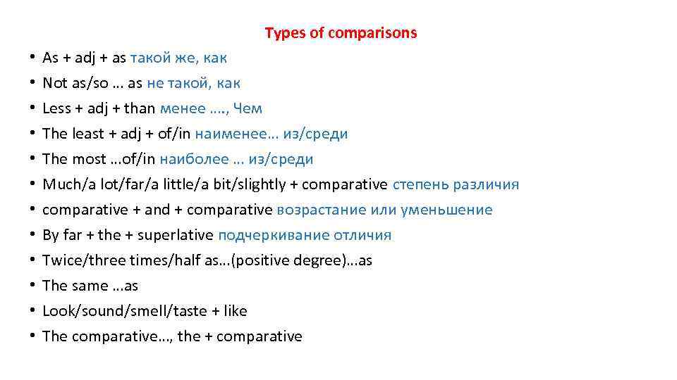 Types of comparisons. Types of Comparisons правило. Types of Comparisons в английском языке. Types of Comparisons на русском. Comparative structures в английском языке.