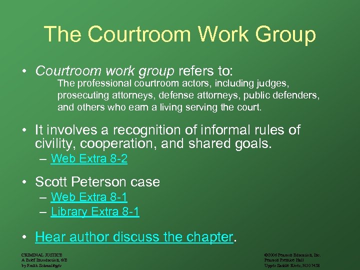The Courtroom Work Group • Courtroom work group refers to: The professional courtroom actors,