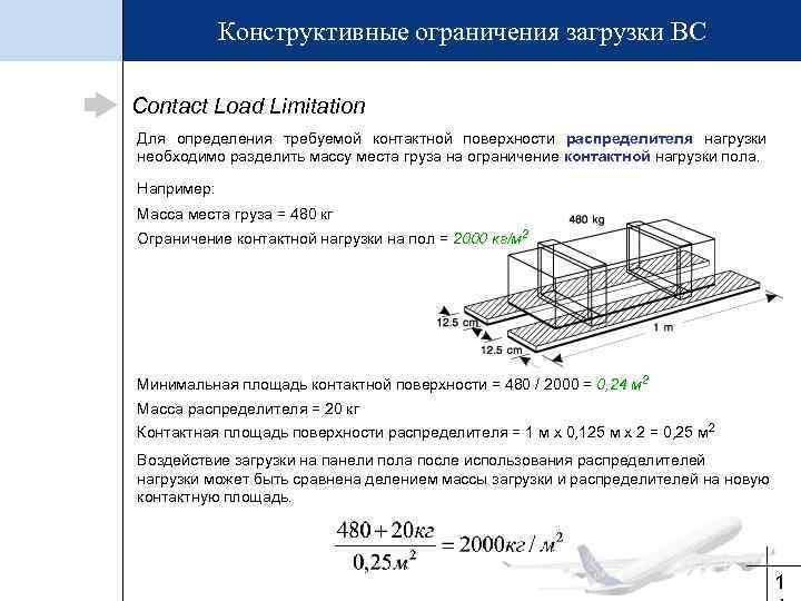 Конструктивные ограничения загрузки ВС Contact Load Limitation Для определения требуемой контактной поверхности распределителя нагрузки