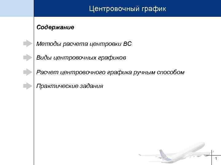 Центровочный график Содержание Методы расчета центровки ВС Виды центровочных графиков Расчет центровочного графика ручным