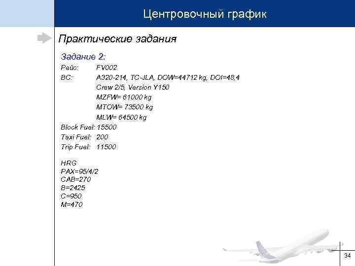 Центровочный график Практические задания Задание 2: Рейс: ВС: FV 002 A 320 -214, TC-JLA,