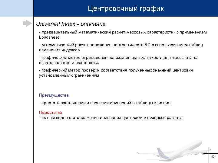 Центровочный график Universal Index - описание - предварительный математический расчет массовых характеристик с применением