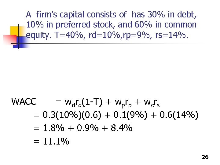 A firm’s capital consists of has 30% in debt, 10% in preferred stock, and