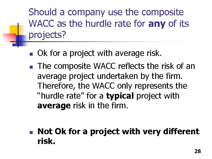 Should a company use the composite WACC as the hurdle rate for any of