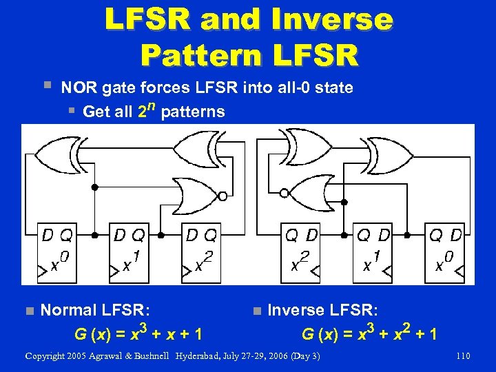 § n LFSR and Inverse Pattern LFSR NOR gate forces LFSR into all-0 state