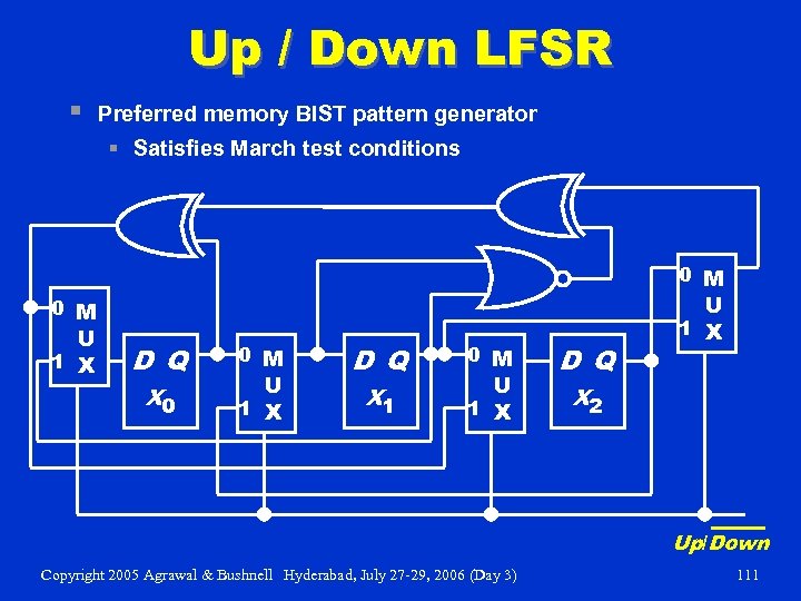 Up / Down LFSR § Preferred memory BIST pattern generator § Satisfies March test