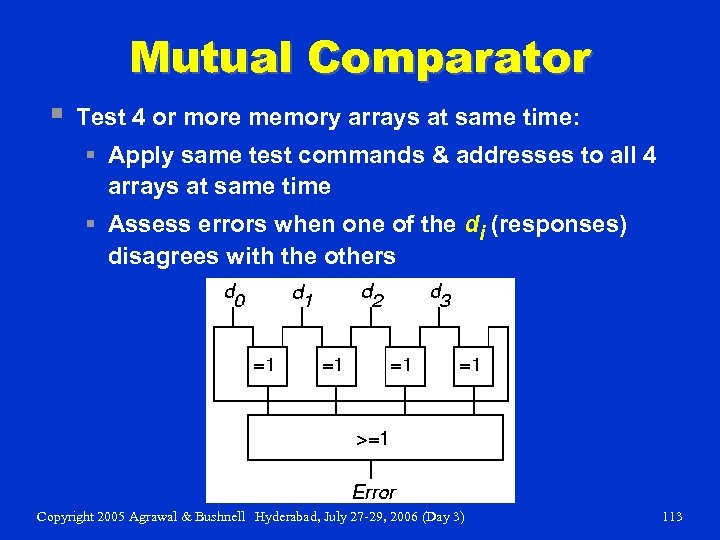 Mutual Comparator § Test 4 or more memory arrays at same time: § Apply