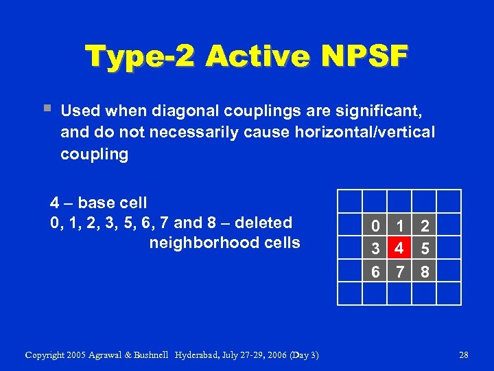 Type-2 Active NPSF § Used when diagonal couplings are significant, and do not necessarily