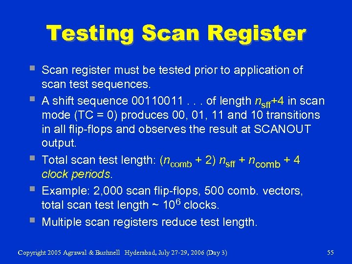 Testing Scan Register § § § Scan register must be tested prior to application