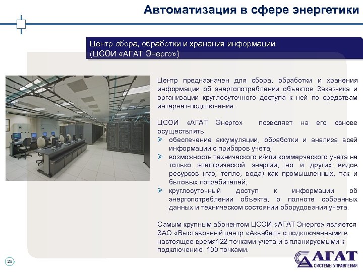 Автоматизация в сфере энергетики Центр сбора, обработки и хранения информации (ЦСОИ «АГАТ Энерго» )