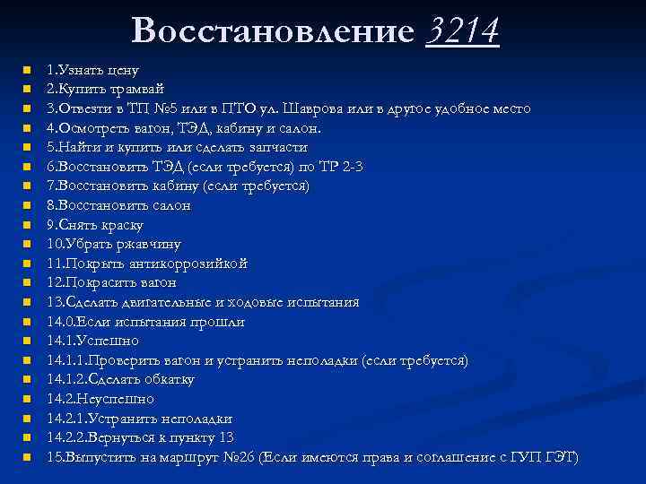 Восстановление 3214 n n n n n n 1. Узнать цену 2. Купить трамвай