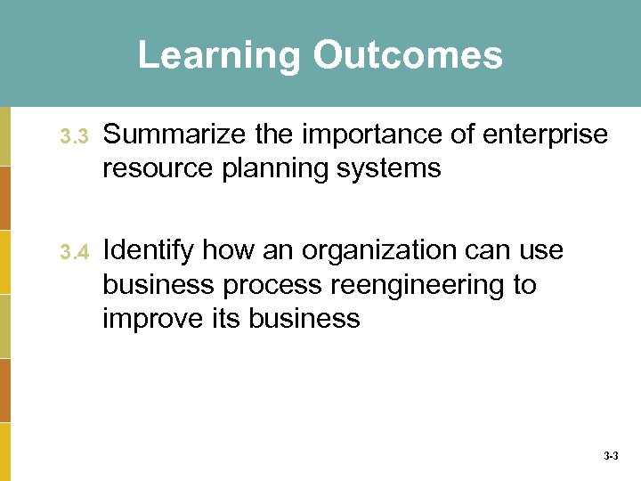 Learning Outcomes 3. 3 Summarize the importance of enterprise resource planning systems 3. 4