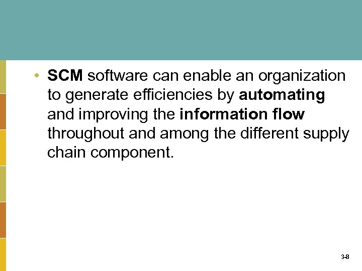  • SCM software can enable an organization to generate efficiencies by automating and