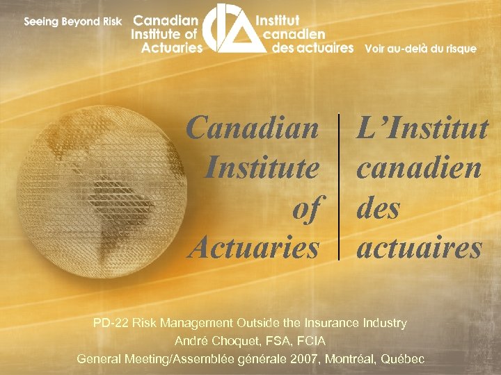 Canadian Institute of Actuaries L’Institut canadien des actuaires PD-22 Risk Management Outside the Insurance