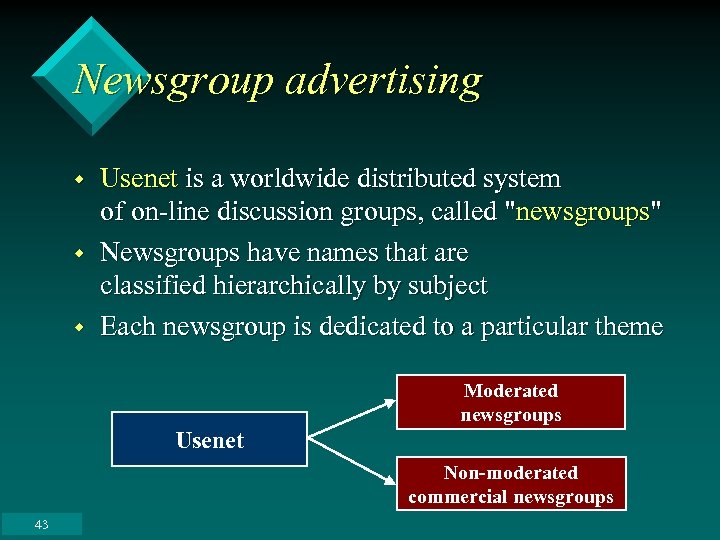 Newsgroup advertising w w w Usenet is a worldwide distributed system of on-line discussion