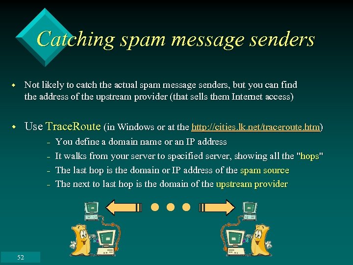 Catching spam message senders w Not likely to catch the actual spam message senders,