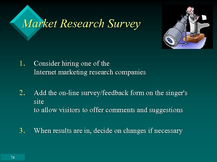 Market Research Survey 1. 2. Add the on-line survey/feedback form on the singer's site