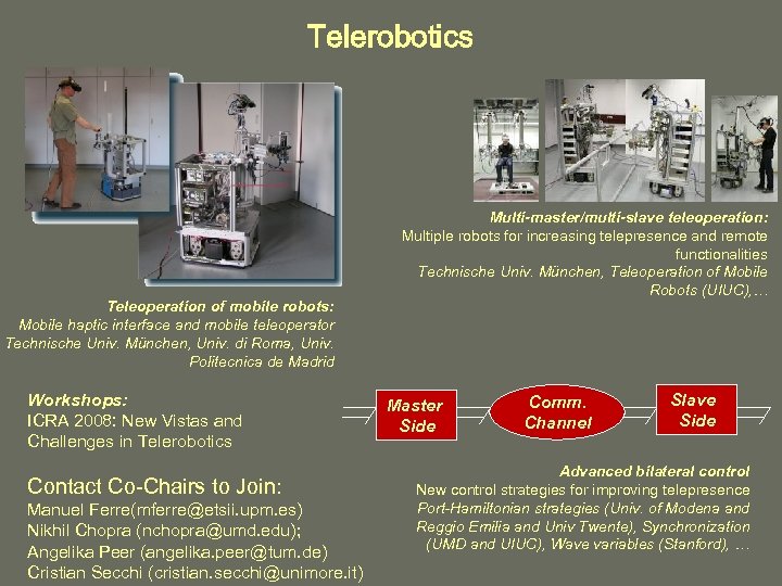 Telerobotics Teleoperation of mobile robots: Mobile haptic interface and mobile teleoperator Technische Univ. München,
