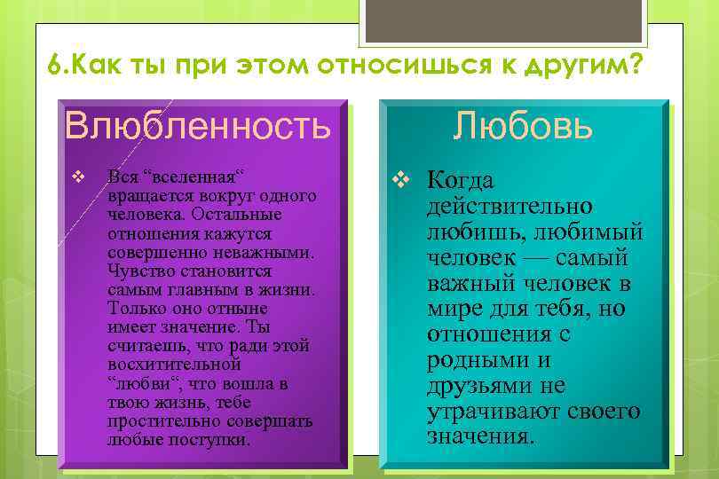 6. Как ты при этом относишься к другим? Влюбленность v Вся “вселенная“ вращается вокруг