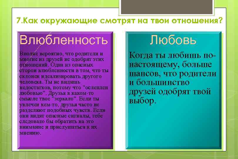 7. Как окружающие смотрят на твои отношения? Влюбленность Любовь Вполне вероятно, что родители и