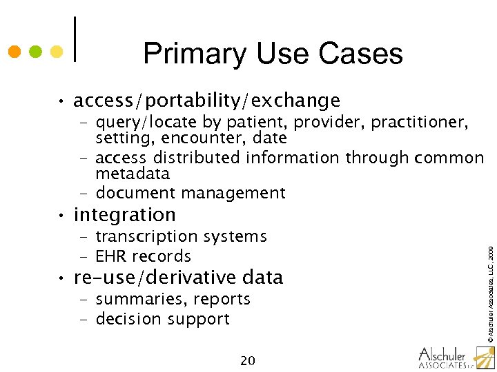 Primary Use Cases • access/portability/exchange – query/locate by patient, provider, practitioner, setting, encounter, date