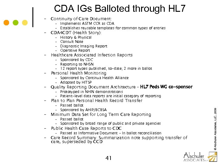 CDA IGs Balloted through HL 7 – Continuity of Care Document: – CDA 4