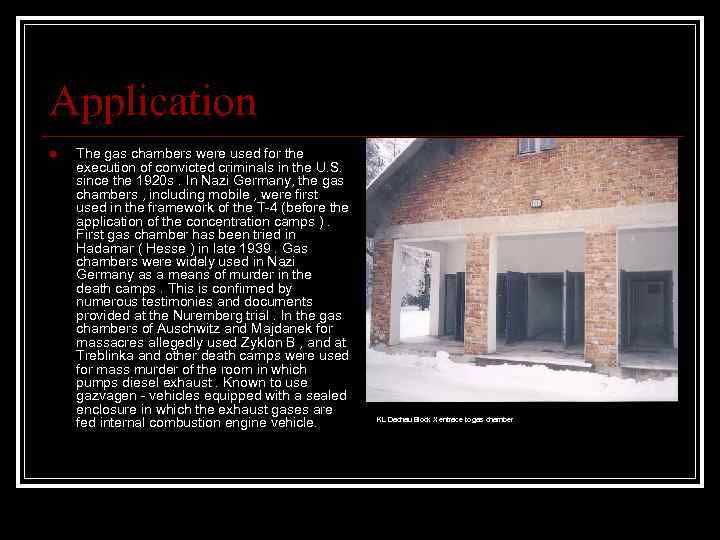 Application n The gas chambers were used for the execution of convicted criminals in