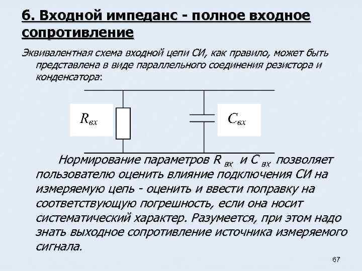 6. Входной импеданс - полное входное сопротивление Эквивалентная схема входной цепи СИ, как правило,