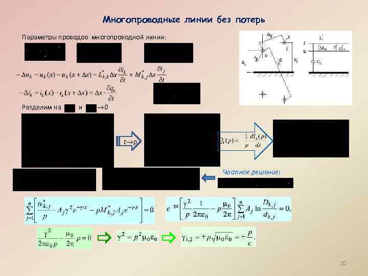 Многопроводные линии без потерь Параметры проводов многопроводной линии: Разделим на и 0 t p
