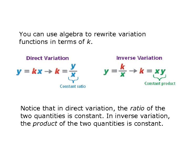 You can use algebra to rewrite variation functions in terms of k. Notice that