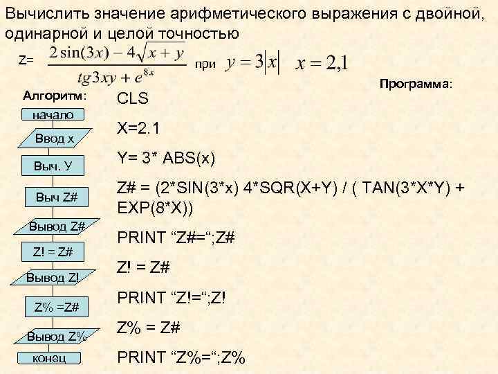 Значение арифметического выражения