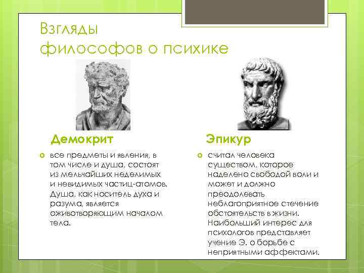 Взгляды философов о психике Демокрит все предметы и явления, в том числе и душа,