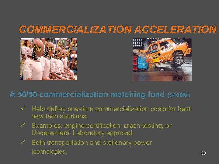 COMMERCIALIZATION ACCELERATION A 50/50 commercialization matching fund ($400 M) ü Help defray one-time commercialization