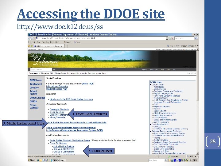 Accessing the DDOE site http: //www. doe. k 12. de. us/ss 1. Prioritized Standards