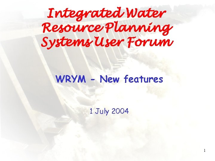 Integrated Water Resource Planning Systems User Forum WRYM - New features 1 July 2004