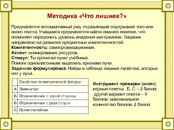 Методика «Что лишнее? » Предлагается ассоциативный ряд, отражающий содержание того или иного текста. Учащимся