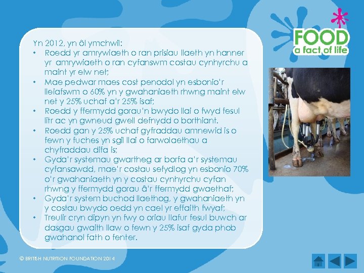 Yn 2012, yn ôl ymchwil: • Roedd yr amrywiaeth o ran prisiau llaeth yn