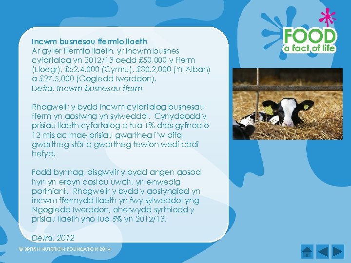 Incwm busnesau ffermio llaeth Ar gyfer ffermio llaeth, yr incwm busnes cyfartalog yn 2012/13