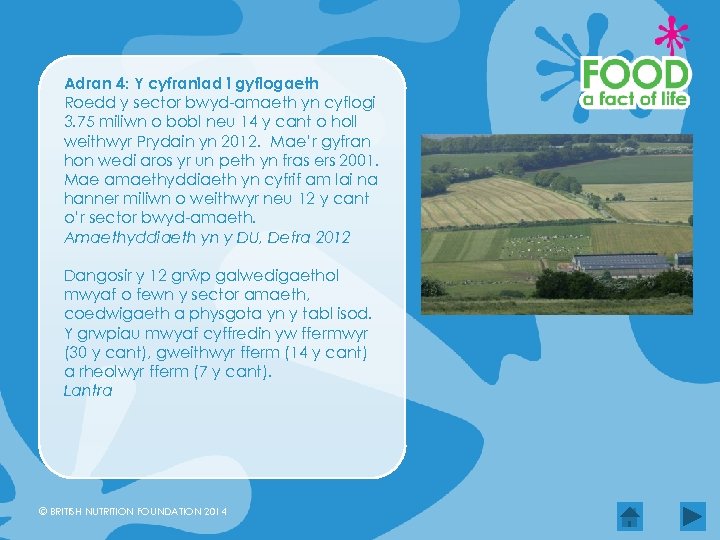 Adran 4: Y cyfraniad i gyflogaeth Roedd y sector bwyd-amaeth yn cyflogi 3. 75