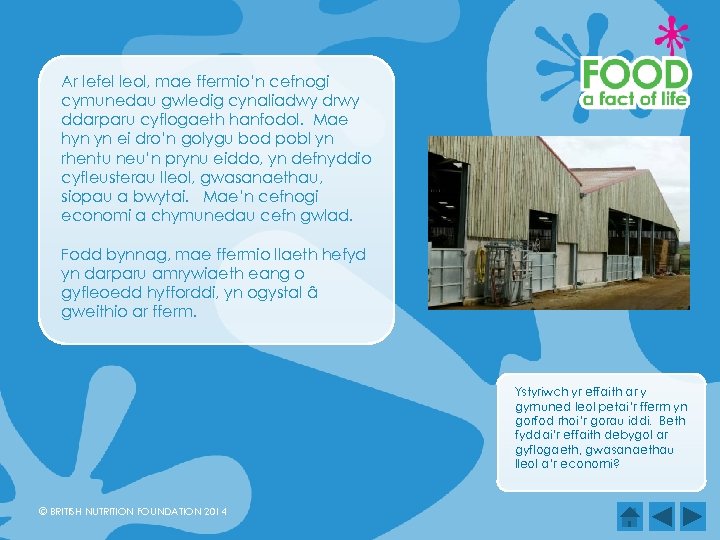 Ar lefel leol, mae ffermio’n cefnogi cymunedau gwledig cynaliadwy drwy ddarparu cyflogaeth hanfodol. Mae