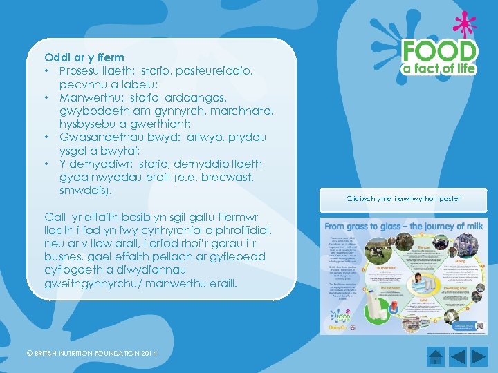 Oddi ar y fferm • Prosesu llaeth: storio, pasteureiddio, pecynnu a labelu; • Manwerthu: