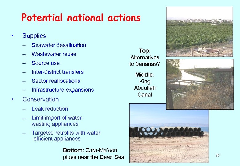 Potential national actions • Supplies – – Wastewater reuse – Source use – Inter-district