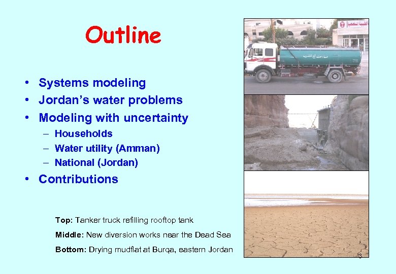 Outline • Systems modeling • Jordan’s water problems • Modeling with uncertainty – Households